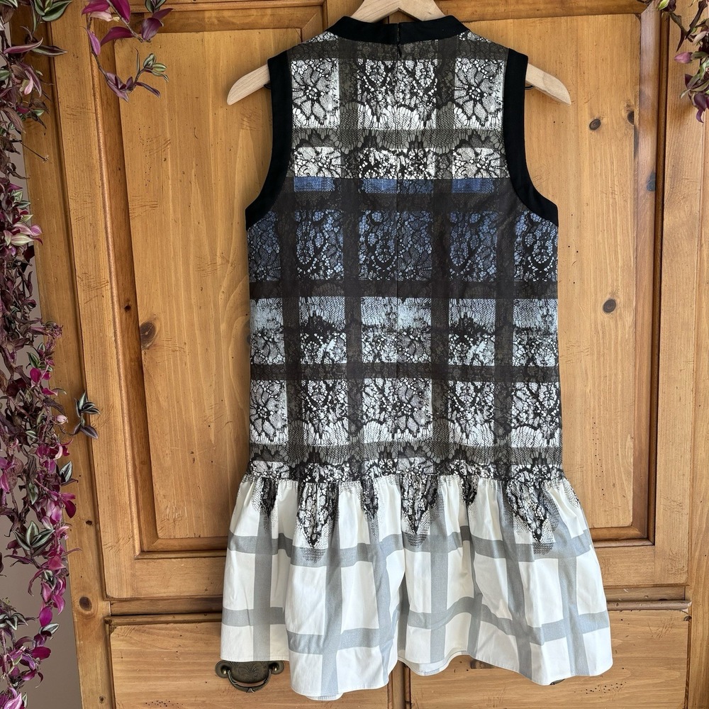 Tibi Silk Dress Blue Black Abstract Artsy Ombré Drop Waist 4‎ Mini Sleeveless - Picture 3 of 11